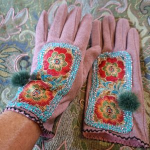 Gants violet pâle et vert